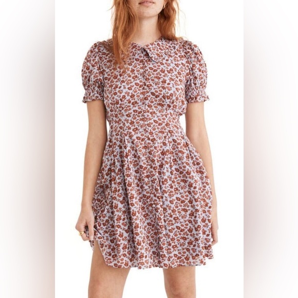 NWT Madewell Collared Puff-Sleeve Mini Dress in Piccola Floral, Size 6 - Picture 2 of 16